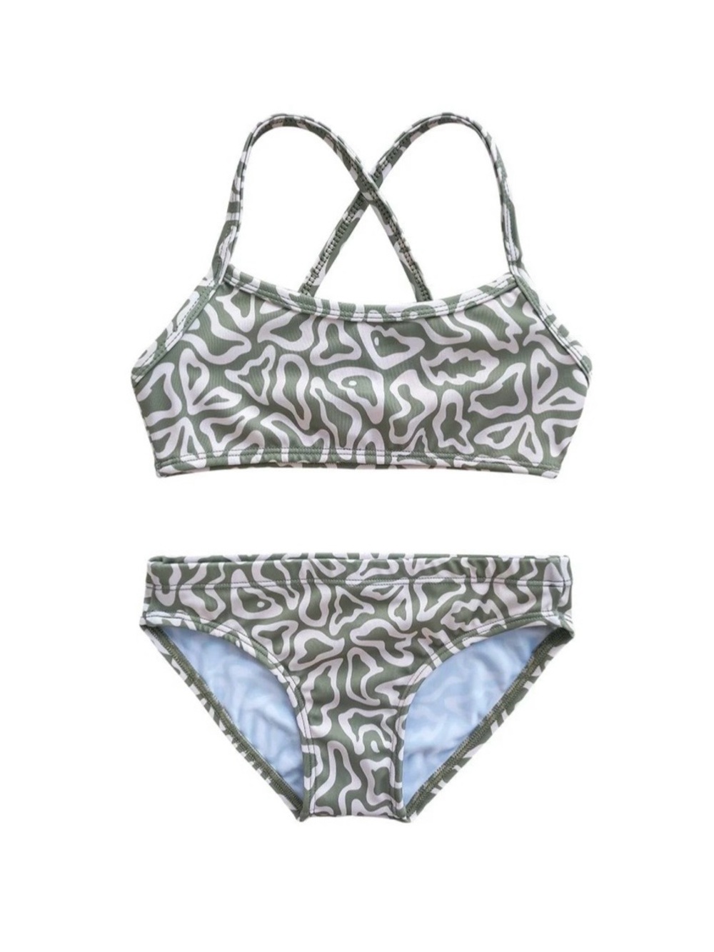 Cosmo Crew Girls' Olive Green Patterned Two-Piece Swim Set